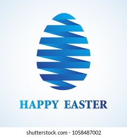 Happy Easter Greeting Card Design with Blue Gradient Ribbon Easter Egg, stock vector illustration