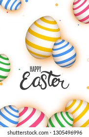 Diseño de tarjetas de felicitación Happy Easter decorado con coloridos huevos de Pascua. 