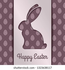Happy Easter greeting card design with paper Easter Bunny. Vector illustration. 