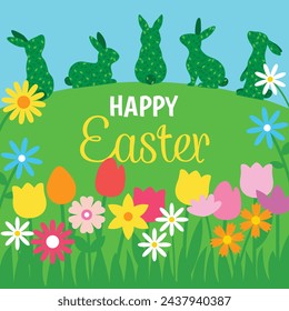 Feliz Pascua ilustración de diseño de tarjeta de felicitación , Topiary forma de conejo en ilustración de jardín, fondo creativo de Pascua
