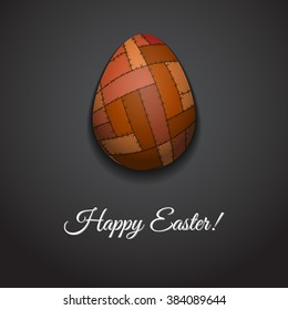 Happy Easter greeting card design with creative patchwork easter egg on dark background and sign Happy Easter, vector illustration.