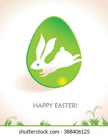 Happy Easter greeting card design with bouncing bunny.