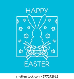 happy easter greeting card design in line style