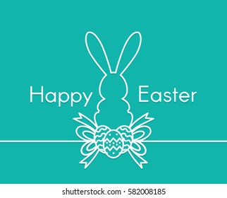 happy easter greeting card design in line style