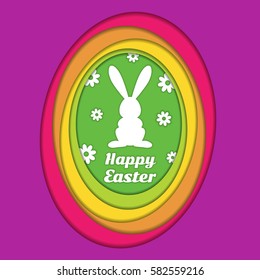 happy easter greeting card design with bunny silhouette
