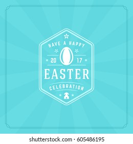 Happy Easter Greeting Card Design text template and badge vector design. Happy Easter typography message vintage style on blue background.