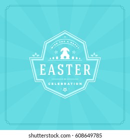 Happy Easter Greeting Card Design text template and badge vector design. Happy Easter typography message vintage style on blue background.