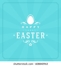 Happy Easter Greeting Card Design text template and badge vector design. Happy Easter typography message vintage style on blue background.