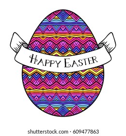 Happy Easter greeting card design with decorative egg, vector illustration
