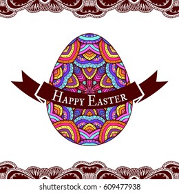 Happy Easter greeting card design with decorative egg, vector illustration