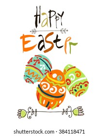 Happy Easter greeting card or display vector poster. Acrylic lettering brush.