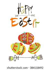 Happy Easter greeting card or display vector poster. Acrylic lettering brush.