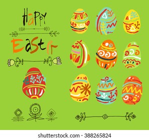Happy Easter greeting card or display vector poster. Acrylic lettering brush.
