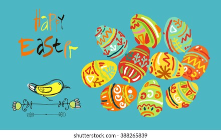 Happy Easter greeting card or display vector poster. Acrylic lettering brush.
