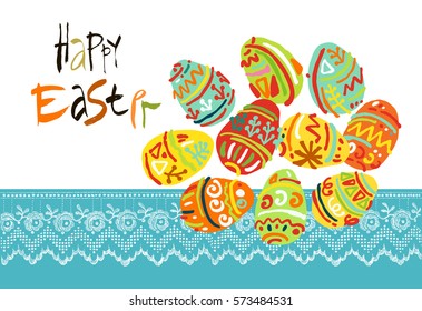 Happy Easter greeting card or display vector poster. Acrylic lettering brush. Vector illustration for your design.