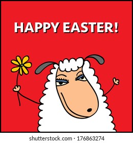 happy easter greeting card doodle template with cute sheep color colour cute vacation egg nails hand holiday drawn art caricature painting fingers giving science comic image embryo precious illustrati
