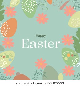 Happy Easter greeting card with eaggs,floral poster with pastel colors
