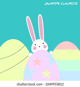 Happy Easter Greeting card, Greeting card with Easter egg and rabbit, Funny bunny, Easter Bunny, illustration vector.