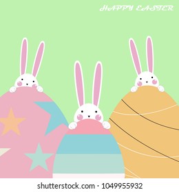 Happy Easter Greeting card, Greeting card with Easter egg and rabbit, Funny bunny, Easter Bunny, illustration vector.