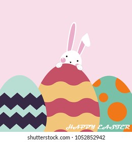 Happy Easter Greeting card, Greeting card with Easter egg and rabbit, Funny bunny, Easter Bunny, illustration vector.