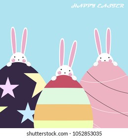 Happy Easter Greeting card, Greeting card with Easter egg and rabbit, Funny bunny, Easter Bunny, illustration vector.