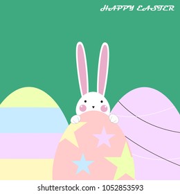 Happy Easter Greeting card, Greeting card with Easter egg and rabbit, Funny bunny, Easter Bunny, illustration vector.