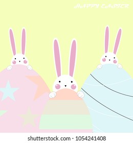 Happy Easter Greeting card, Greeting card with Easter egg and rabbit, Funny bunny, Easter Bunny, illustration vector.