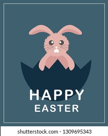 Happy Easter greeting card with egg , rabbit. Easter Bunny. green background