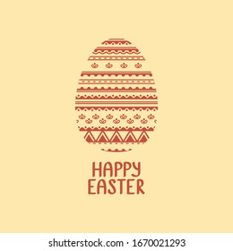 Feliz tarjeta de felicitación de Pascua. Huevo de Pascua con tónica étnica aislado en el fondo amarillo. El adorno tribal está en el huevo de Pascua. Dejando feliz Pascua