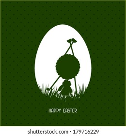 Happy Easter greeting card with egg and rabbit 