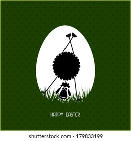 Happy Easter greeting card with egg and rabbit 