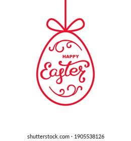 Happy Easter greeting card. Egg frame and hand lettering. Vector illustration isolated on white.