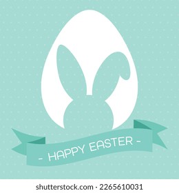 Happy Easter greeting card with egg , rabbit. Easter Bunny. white texture.