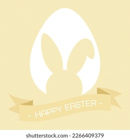 Happy Easter greeting card with egg , rabbit. Easter Bunny. white texture.