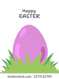 Feliz tarjeta de felicitación de Pascua. Huevo de Pascua en la hierba verde. Ilustración vectorial de material.