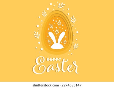 Happy Easter greeting card with egg, rabbit. Easter Bunny, texture background.