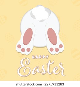 Happy Easter greeting card with egg, rabbit. Easter Bunny, texture background.