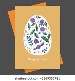 Frohe Ostergrußkarte. Osterei mit Blumenwasserfarben-Ornament