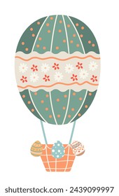 Happy Easter greeting card with egg in air balloon shape spring holiday celebration card vertical