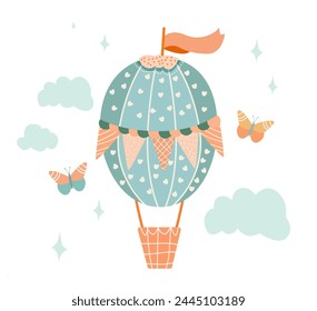 Tarjeta de felicitación de Pascua feliz con huevo en forma de globo de aire tarjeta de celebración de vacaciones de primavera