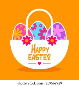 Happy Easter greeting card with Easter egg basket