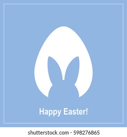 Happy Easter greeting card with egg , rabbit. Easter Bunny. white texture