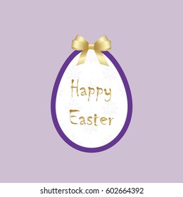 Happy Easter greeting card.  Egg banner with golden bow.