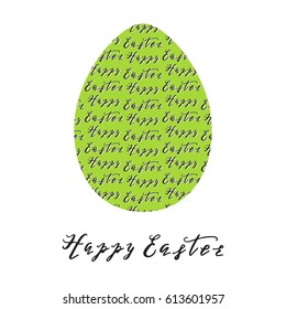 Happy Easter greeting card with egg and hand drawn lettering, design vector illustration, holiday symbol.