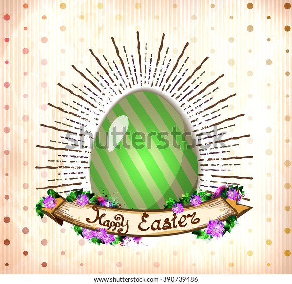 Happy Easter greeting card with Easter egg and\
fresh spring flowers
