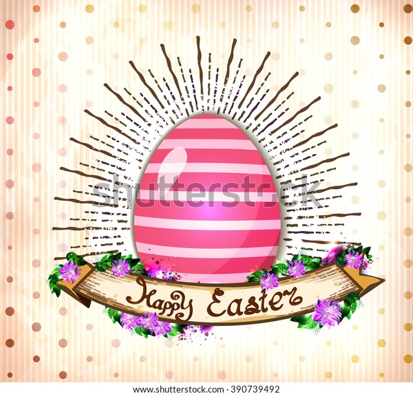 Happy Easter greeting card with Easter egg and\
fresh spring flowers