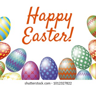 Happy Easter greeting card with easter eggs isolated on white