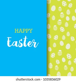 Happy Easter greeting card with eggs on green. Vector