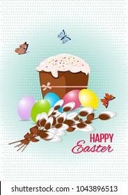 Happy easter Greeting Card. A lot of Easter eggs on the background.