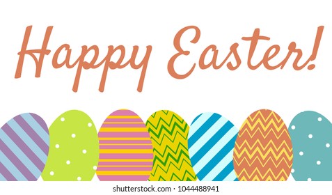Happy Easter greeting card with easter eggs isolated on white